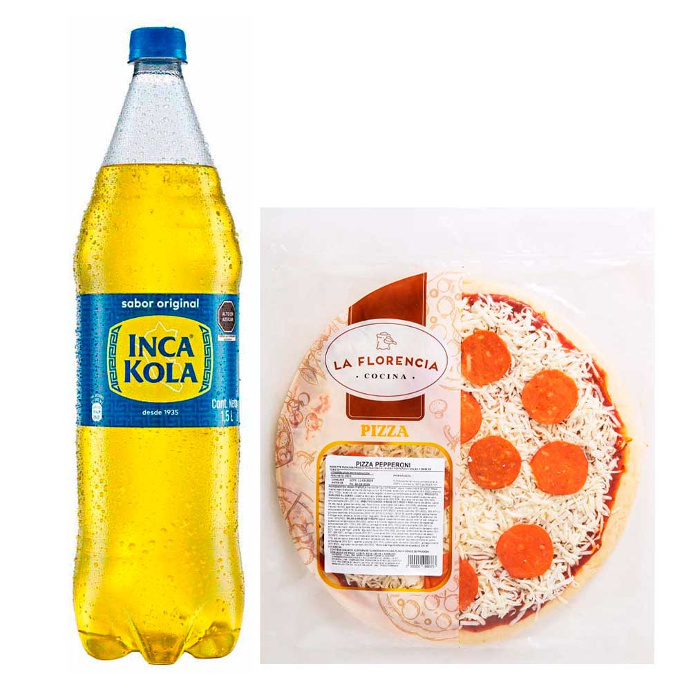 Pack Pizza Pepperoni Familiar LA FLORENCIA 1un + Gaseosa INCA KOLA Botella 1.5L