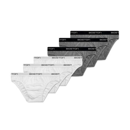 Pack X 6 Bikini Deportivo Con Elastico Visible Boston 3 Blanco Y 3 Gris PACK X 6 BIKINI DEPORTIVO BOSTON