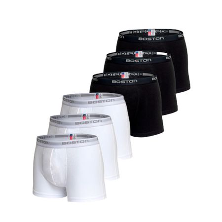 Pack X 6 Boxer Corto Rib Licrado Boston 3 Negro Y 3 Blanco PACK X 6 BOXER CORTO BOSTON