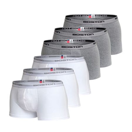 Pack X 6 Boxer Corto Rib Licrado Boston 3 Gris Y 3 Blanco PACK X 6 BOXER CORTO BOSTON