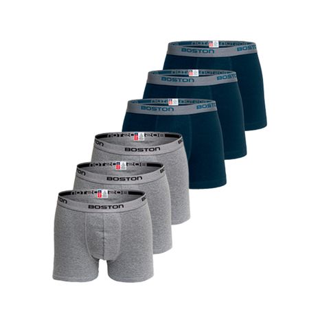 Pack X 6 Boxer Corto Rib Licrado Boston 3 Gris Y 3 Acero PACK X 6 BOXER CORTO BOSTON