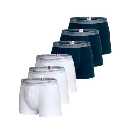 Pack X 6 Boxer Corto Rib Licrado Boston 3 Acero Y 3 Blanco PACK X 6 BOXER CORTO BOSTON