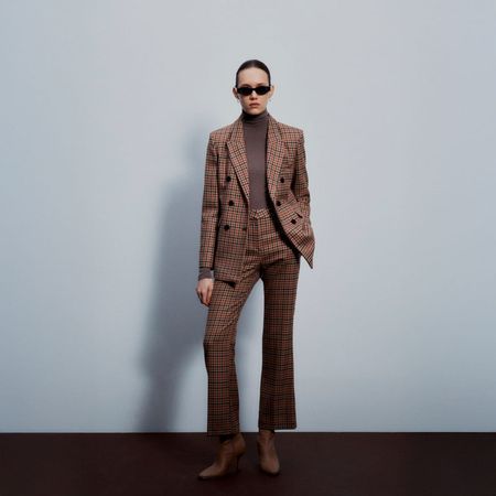 Blazer Traje Cuadros Sfera Mujer Marrón M