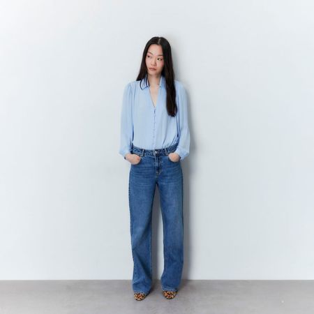 Blusa Cuello Botones Sfera Mujer Azul Claro XL