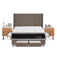 Dormitorio Golden Con 4 Cajones King + Velador Milan + Respaldo Marron