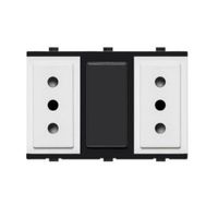 DADO TOMACORRIENTE DUPLEX TRES EN LINEA CON TIERRA DE 3 MODULOS SINTHESI S17 BLANCO