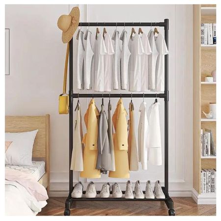 Colgador Organizador de Ropa y Zapatos 2 Niveles 180x80x42cm Negro