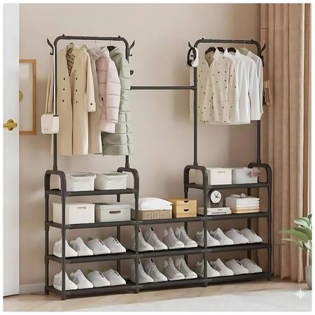 Ropero Colgador Organizador de Ropa Elegante 3 Cuerpos 164x137x26cm Negro