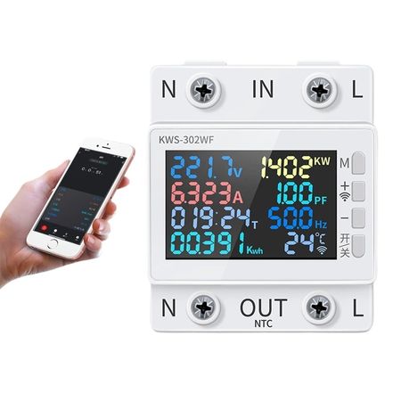 Medidor Energía Inteligente 8 en 1 WiFi Tuya Riel KWS-302WF