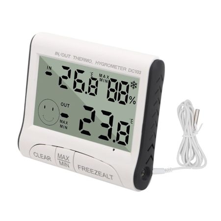 Termometro Higrometro Digital con Sonda Alarma Hielo DC103