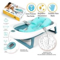 Bañera de bebé plegable con cojín acolchado de apoyo color AZUL