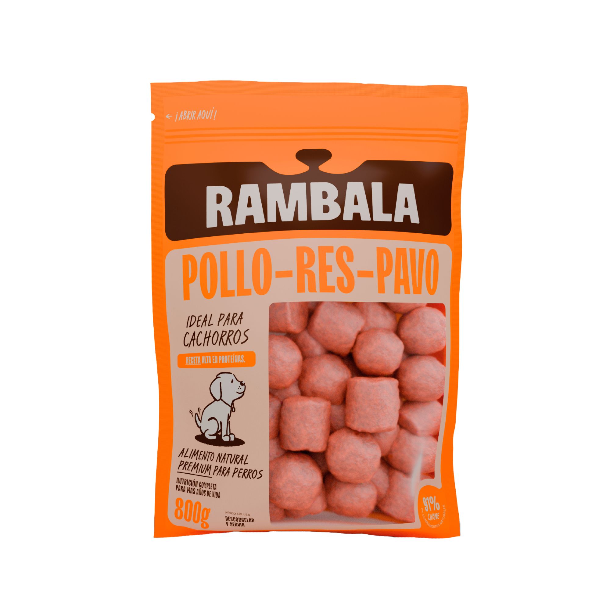 Alimento Húmedo para Perro RAMBALA Sabor Pollo, Res y Pavo Doypack 800g