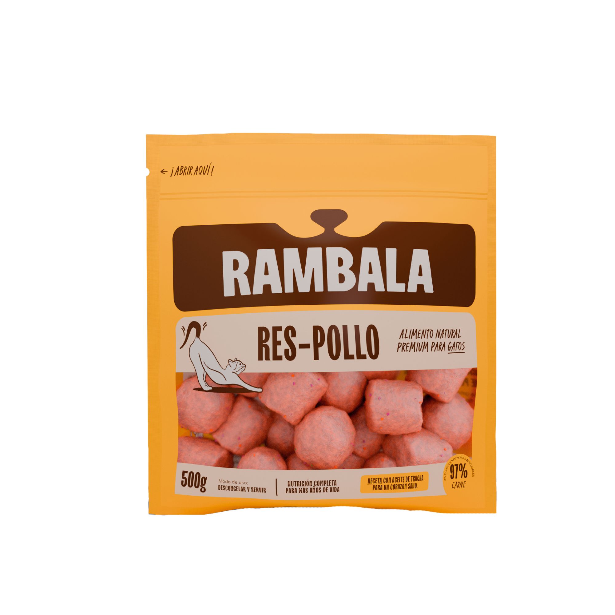 Alimento para Gato RAMBALA Sabor Res y Pollo Doypack 500g