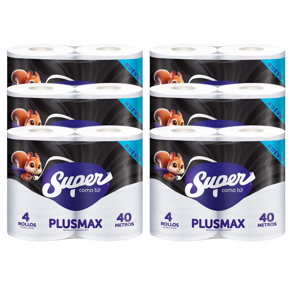 Super Papel Higiénico 40mts Plancha 6 Paquetes 4un c/u