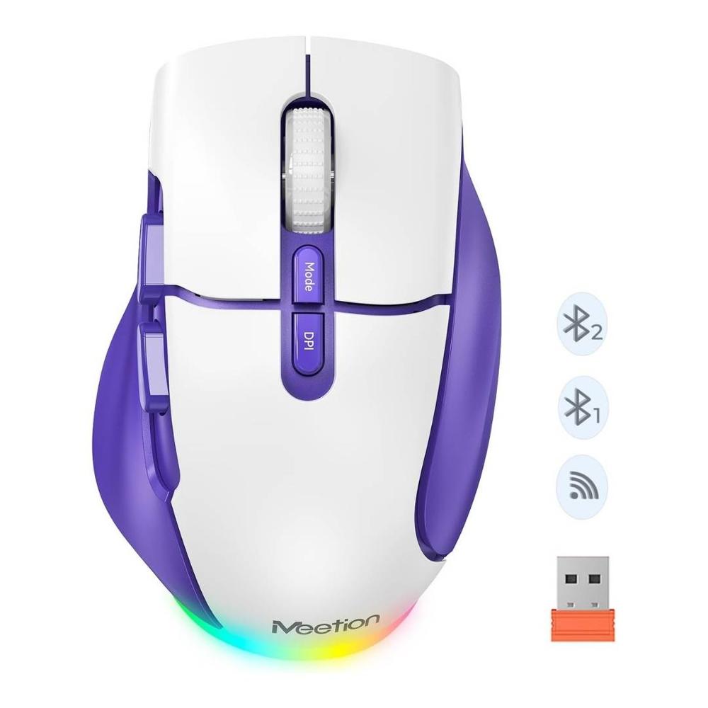 Mouse BTM001 MEETION Inalámbrico Bluetooth Recargable y Ergonómico Morado