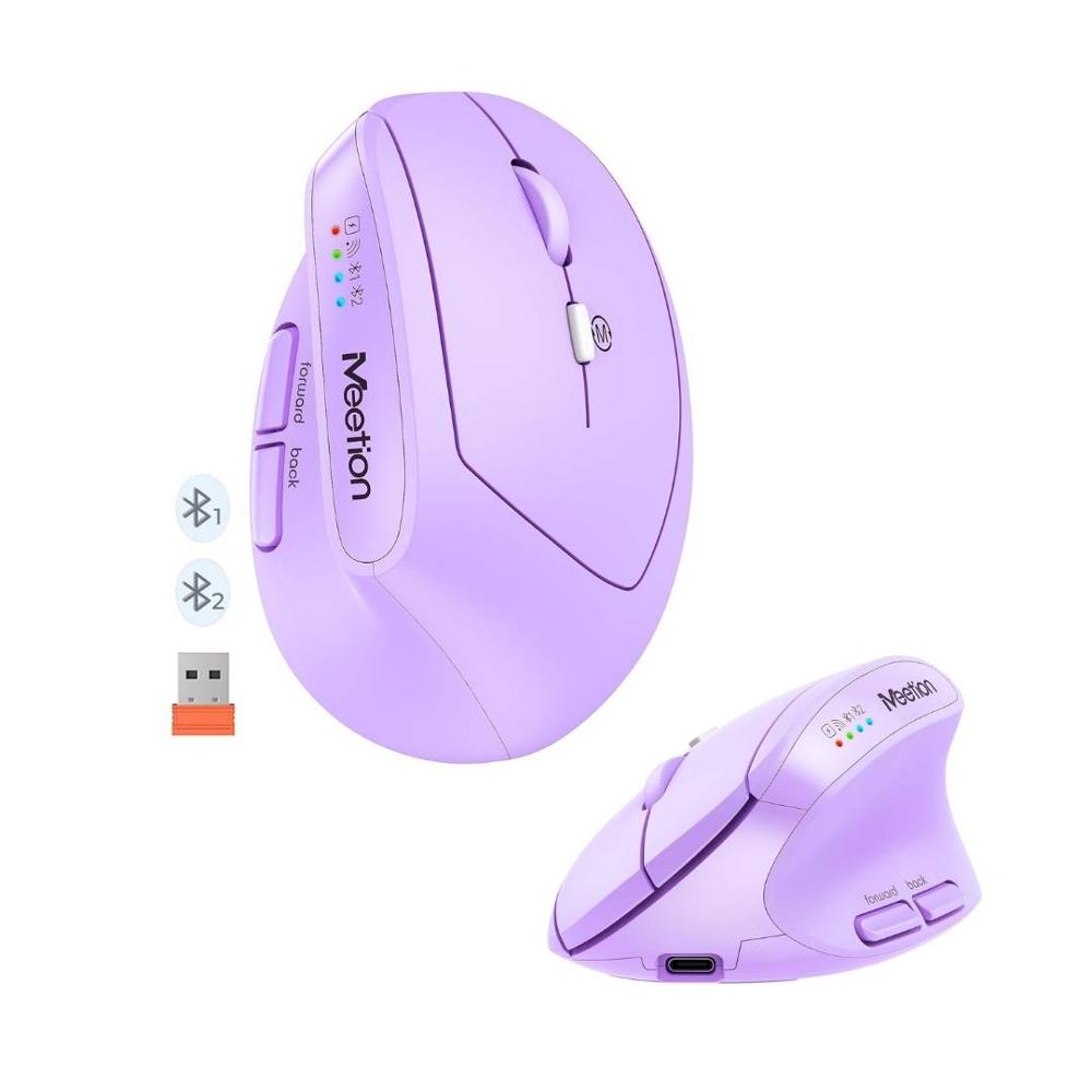 Mouse BT008 MEETION Inalámbrico Bluetooth Recargable y Ergonómico Lila