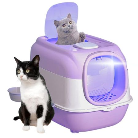 Arenero Led Doble Puerta para Gatos contra Bacterias Lila