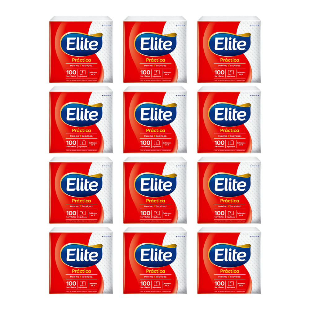 Servilletas de papel ELITE Dobladas en 2 Plancha 12 Paquetes 100un c/u
