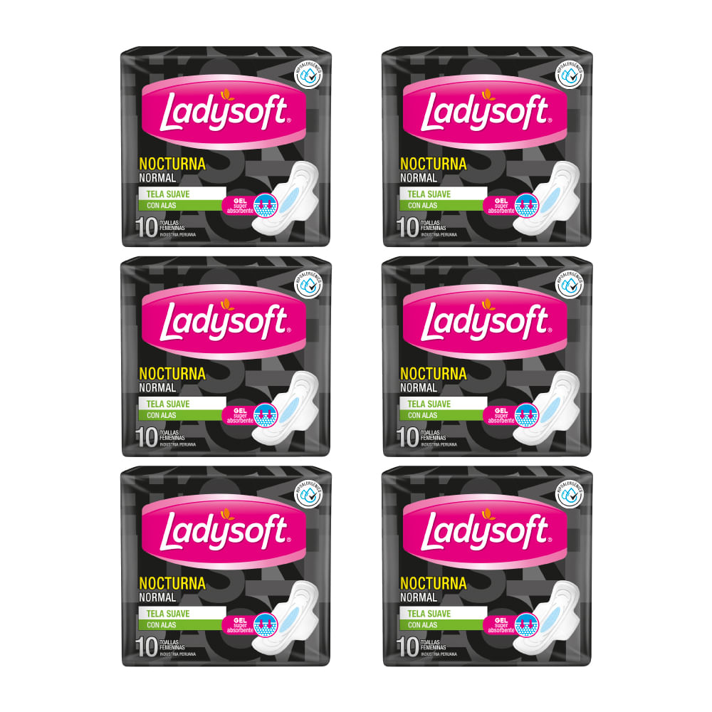 Toalla Higiénica LADYSOFT Nocturna Paquete 6 Paquetes 10un c/u