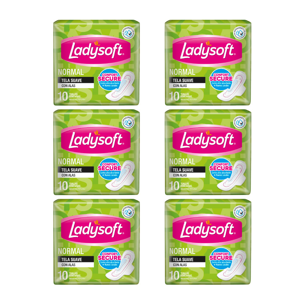 Toalla Higiénica Normal LADYSOFT Paquete 6 Paquetes 10un c/u