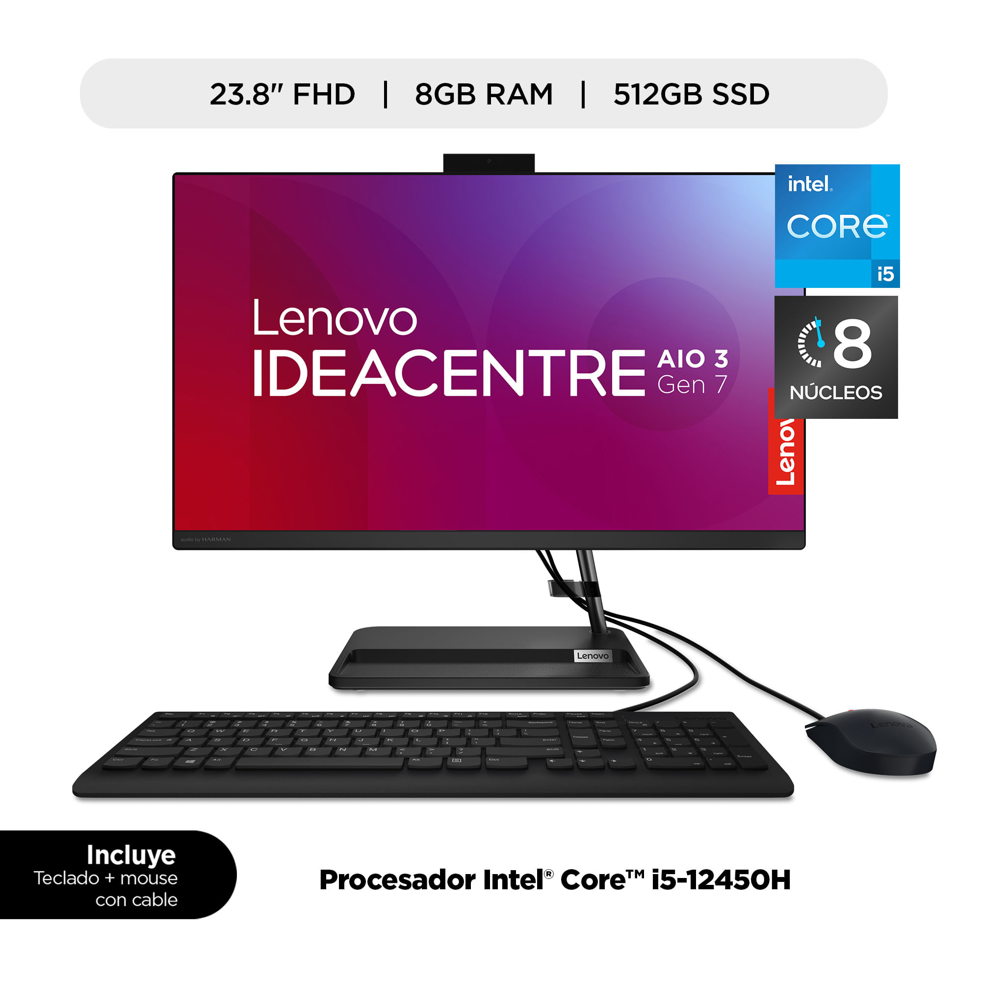 All in One LENOVO Ideacentre AIO 3 24IAP7 23.8"" Intel Core i5-12450H 8GB 512GB SSD