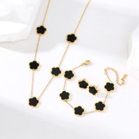 Set Collar Aretes y Pulsera Trébol Negro Para Suerte Mujer Accesorios
