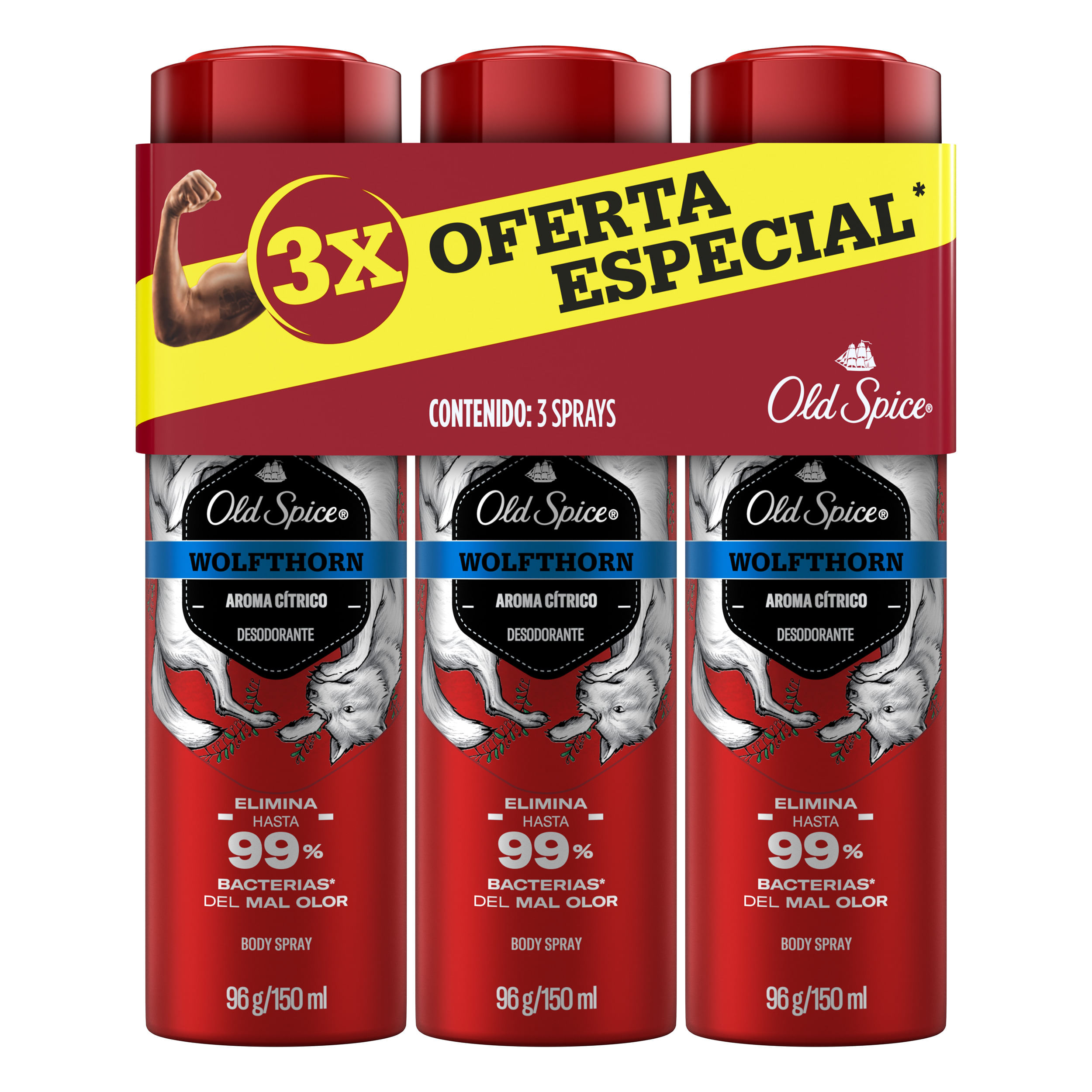 Desodorante para Hombre Body Spray OLD SPICE Wolfthorn 96g x 3un