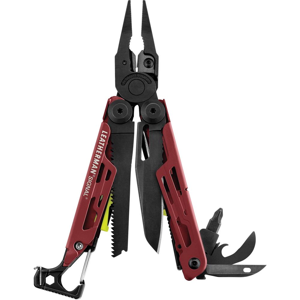 Leatherman Signal Multi-Herramienta con Funda de Nailon Negra (Carmesí, Empaque Clamshell) - 19 Herr