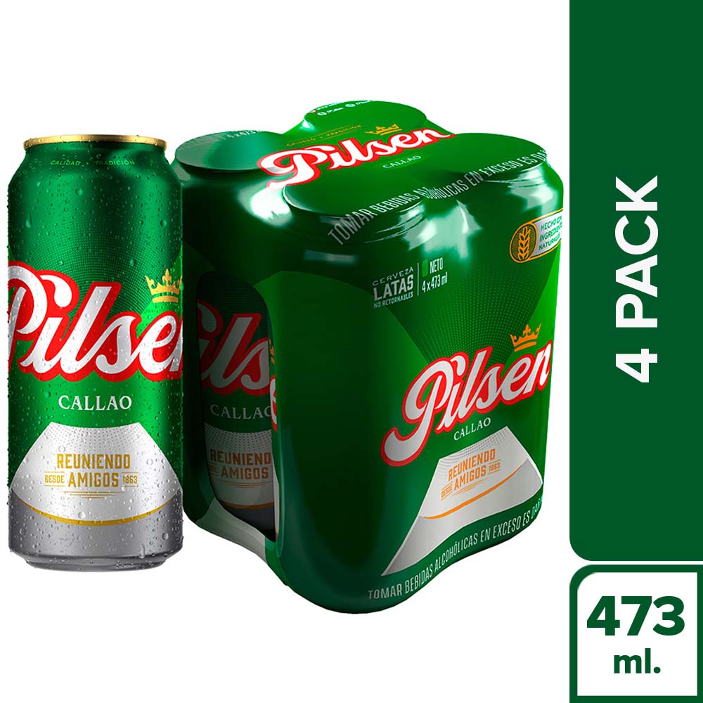 Cerveza Pilsen 4 Pack Lata 473ml Plazavea Supermercado