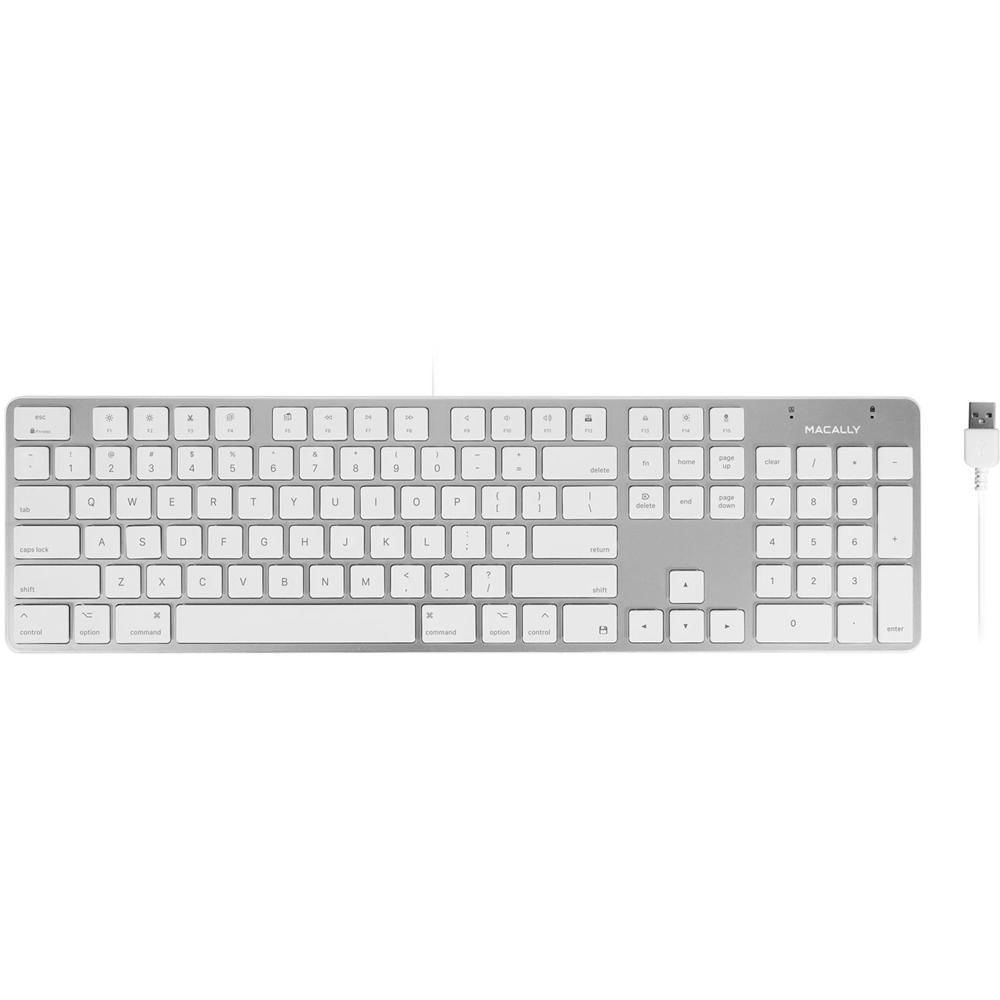 Teclado USB Slim Macally de 104 Teclas para Mac - Teclas delgadas, atajos de Mac OS X y cable USB de
