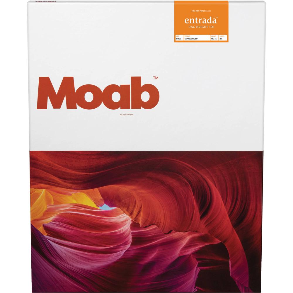 Moab Entrada Rag Bright 190 Papel (17 x 22"", 25 Hojas) - 100% Fibra de Algodón, 190 gsm, Acabado Mat