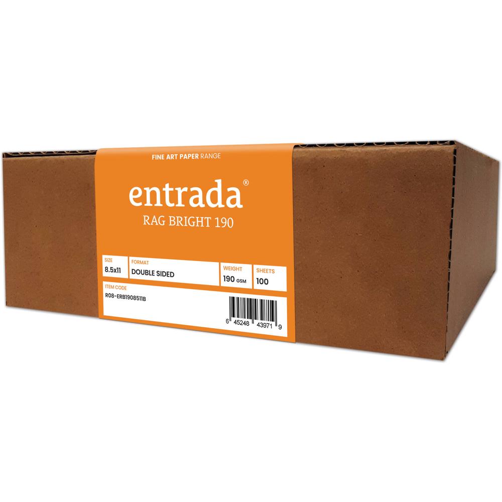 Moab Entrada Rag Bright 190 Papel (8.5 x 11"", 100 Hojas) - 100% Fibra de Algodón, 190 gsm, Acabado M