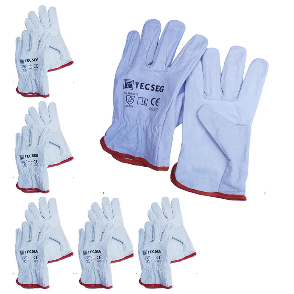 Pack 5 und Guantes de Cuero Badana Blanco AS010 TECSEG Talla 10