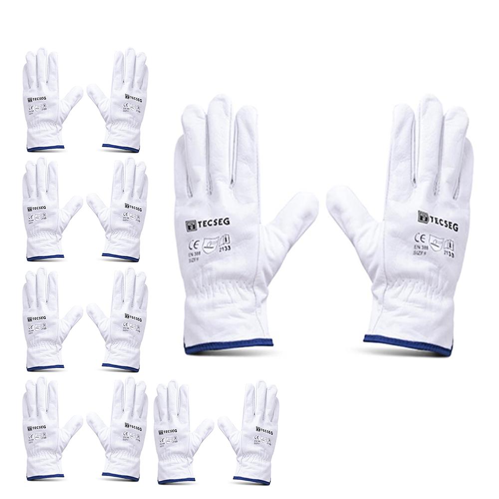 Pack 5 und Guantes de Cuero Badana Blanco AS010 TECSEG Talla 9