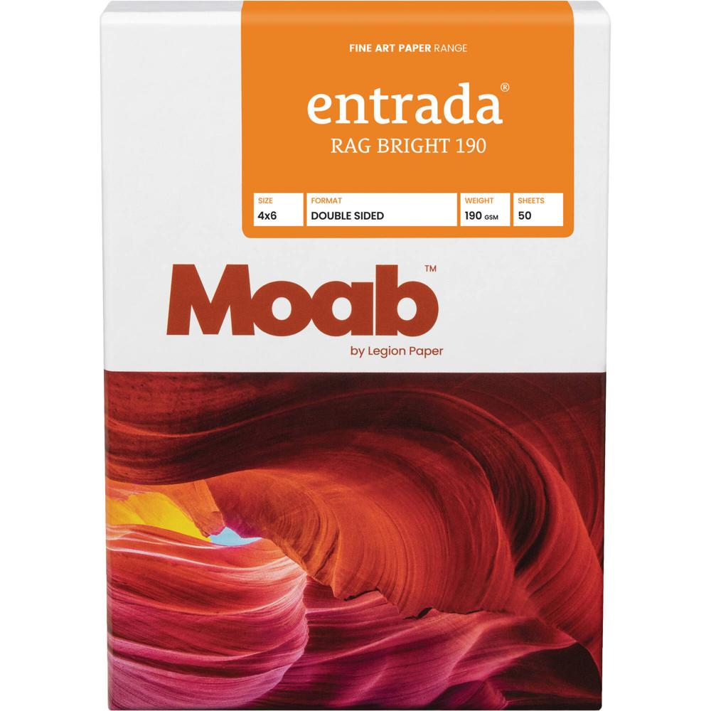 Moab Entrada Rag Bright 190 Papel (4 x 6"", 50 Hojas) - 100% Fibra de Algodón, 190 gsm, 15.5 mil, Bri
