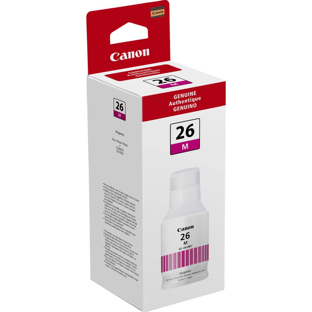 Tinta Magenta Canon GI-26 para Impresoras MAXIFY 6020 y 7020 - Tinta Pigmentada con Forma Especializ