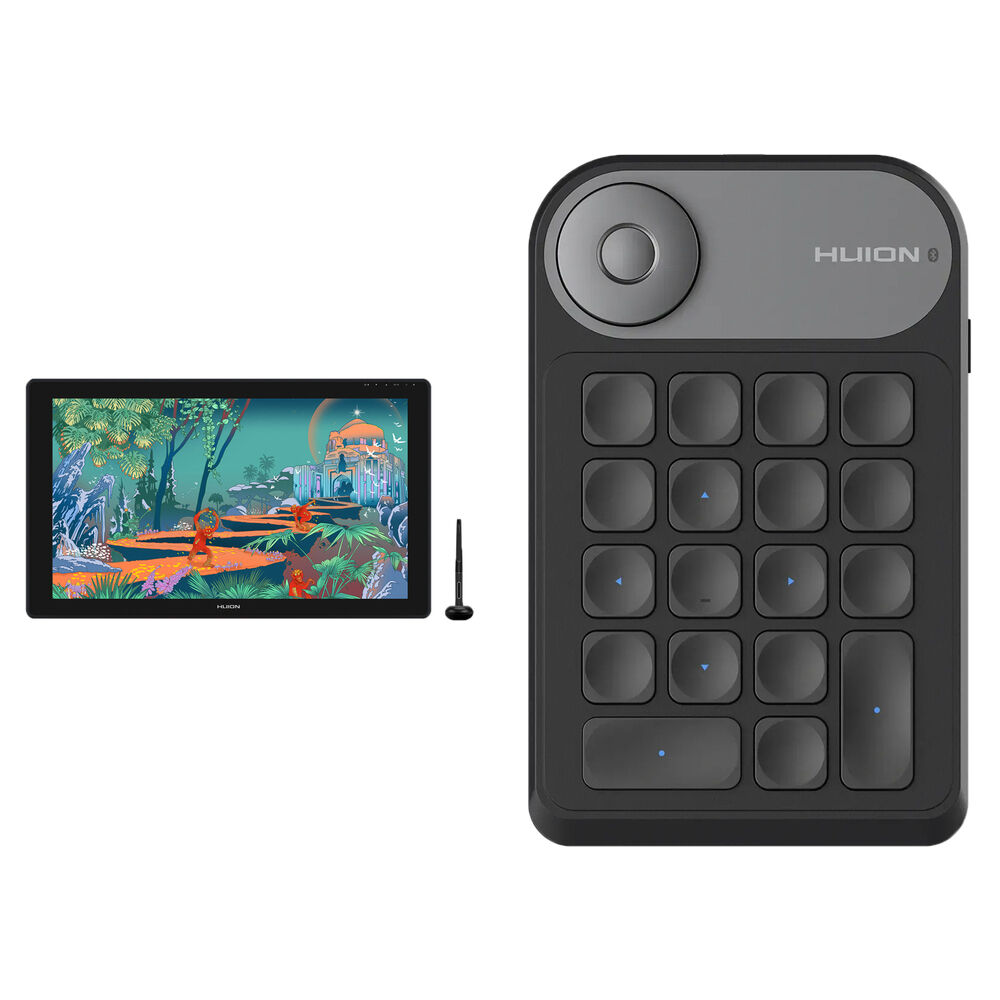 Huion Kamvas 24 Plus Pen Display y Keydial Mini Bundle - Pantalla IPS 23.8"" 2560 x 1440, Área Activa