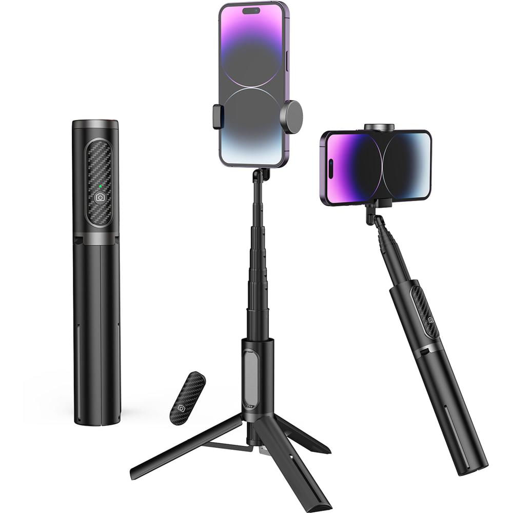 KraftGeek Selfie+ Trípode (Negro) - Soporte Ajustable, Control Remoto Bluetooth, Compatible con iPho
