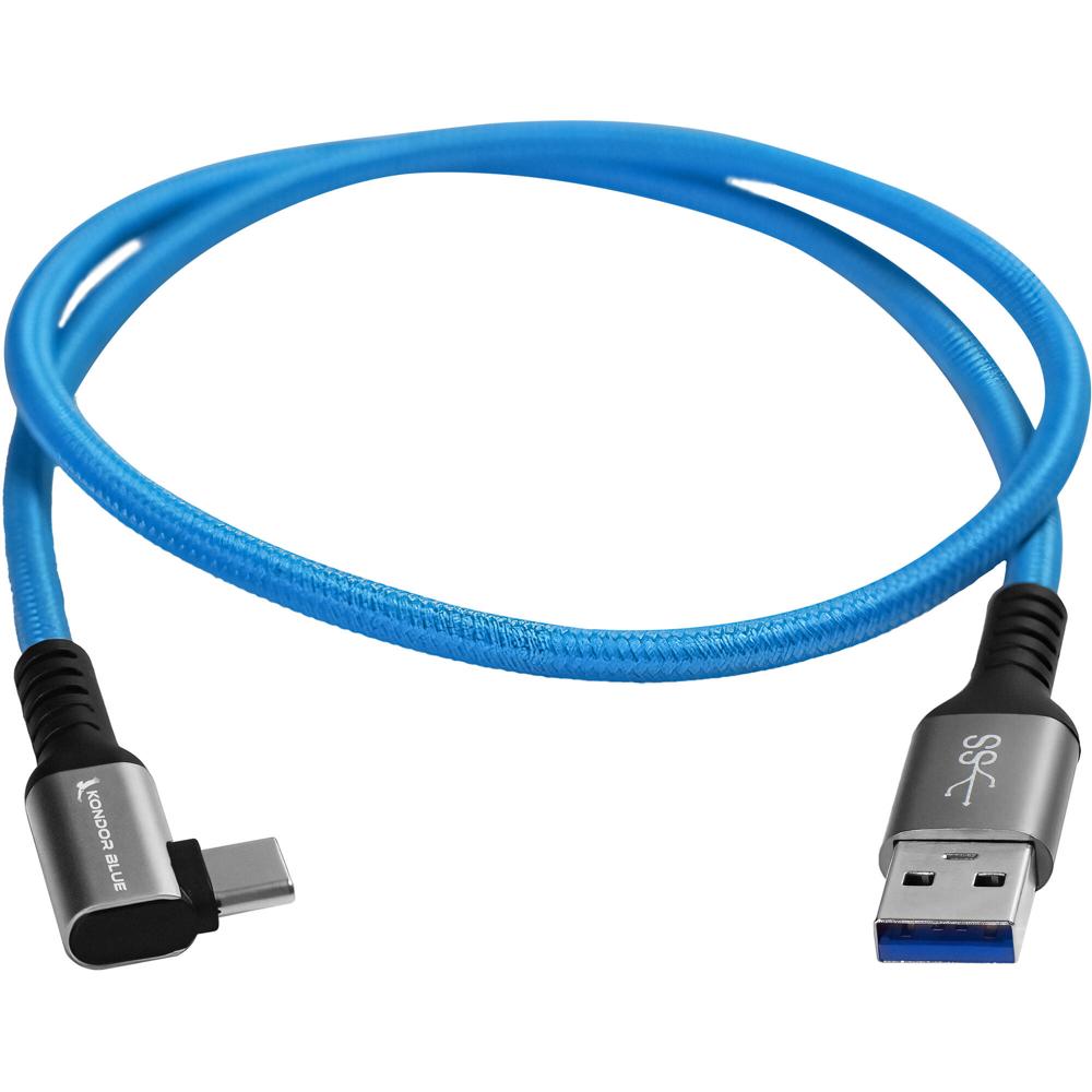 Kondor Blue Cable USB-A a USB-C 3.0 de Ángulo Recto (2', Azul) - Longitud Total de 2', Conectores US