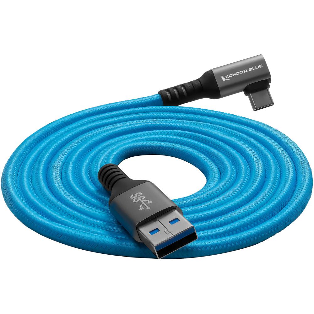 Kondor Blue Cable USB-A a USB-C 3.0 de 10' con Conector en Ángulo Recto, Carga de hasta 60W a 3A, Ca