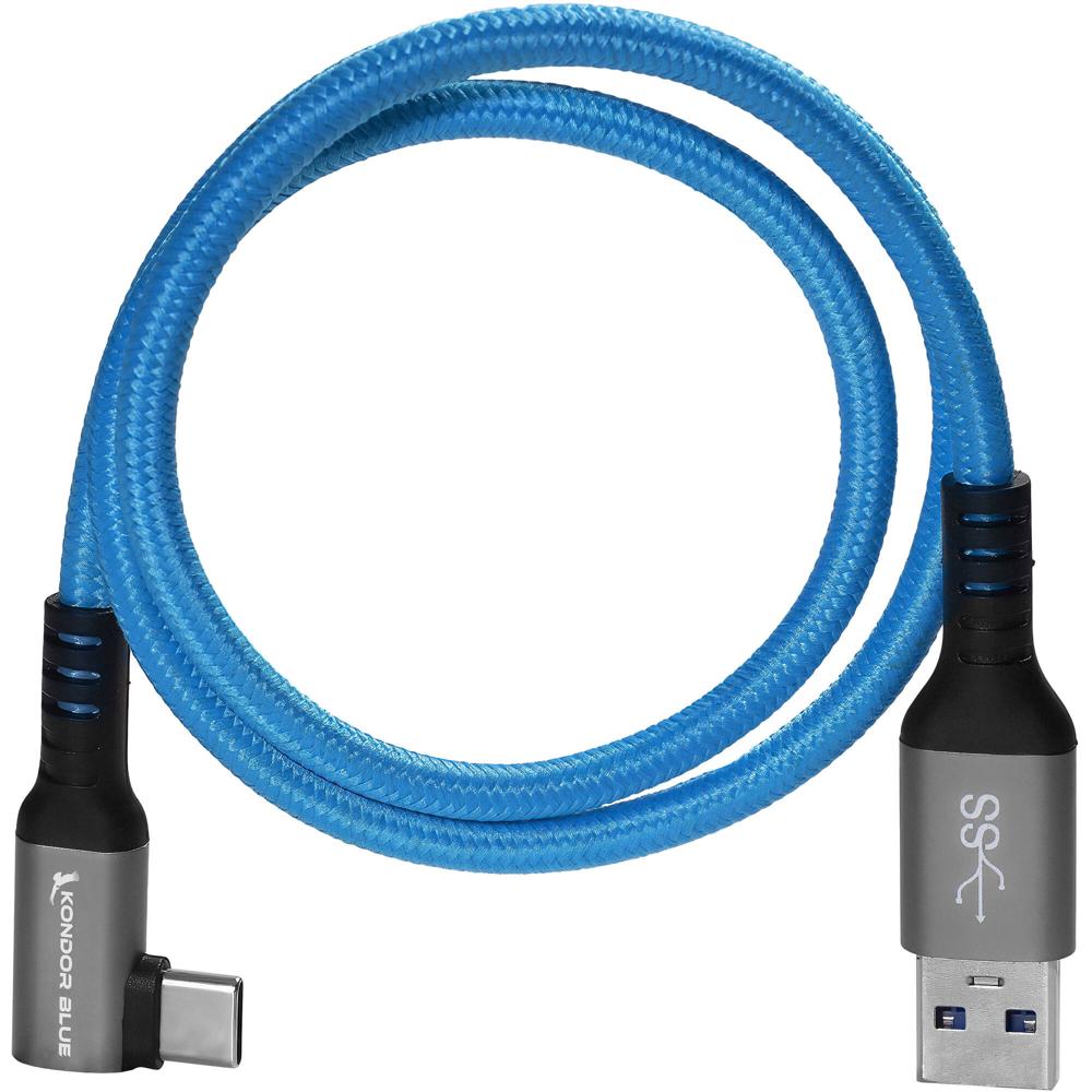 Kondor Blue Cable USB-A a USB-C 3.0 de 5' con Conector en Ángulo Recto, Carga de hasta 60W a 3A, Cab
