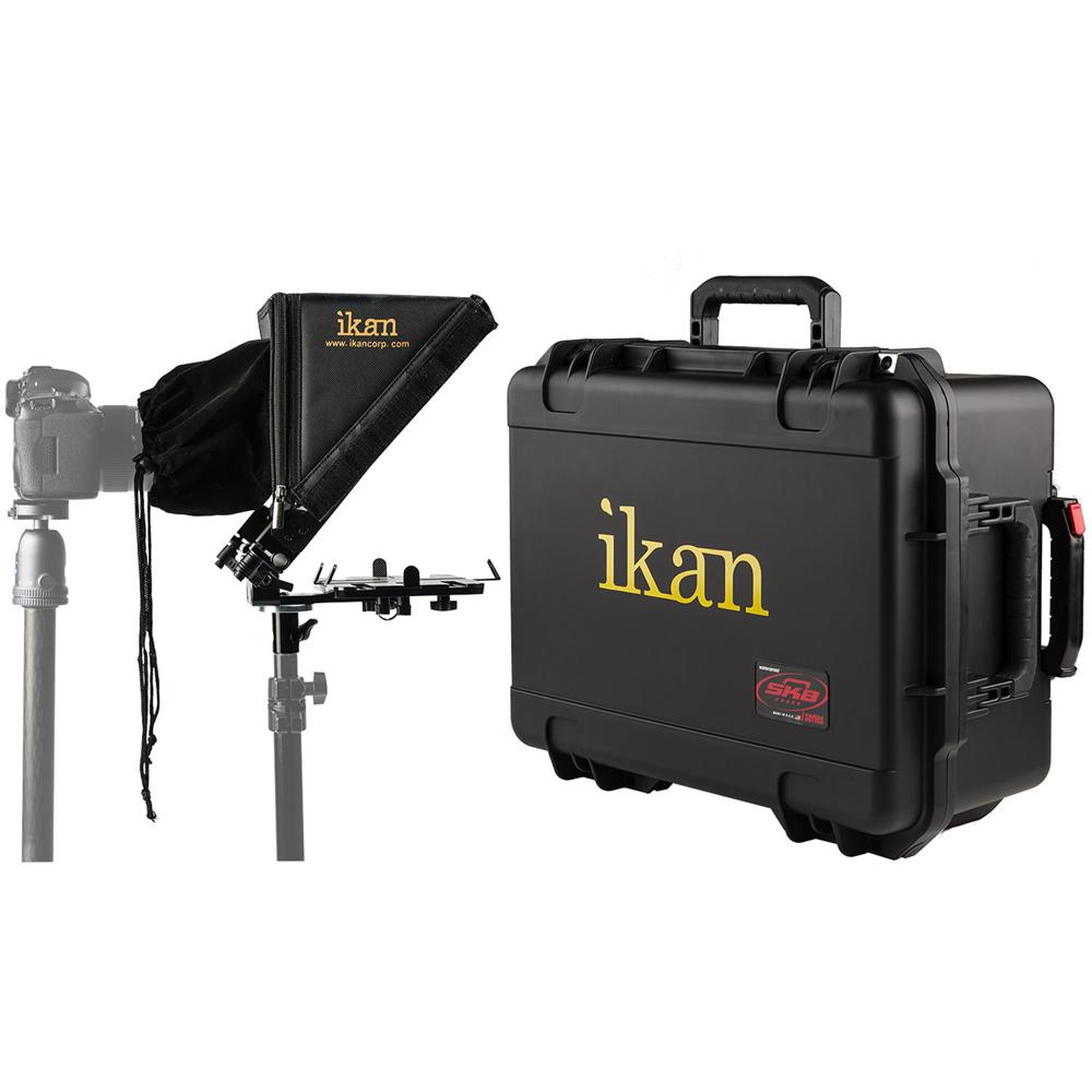 Kit de Teleprompter con Soporte para iPad y Tablet ikan Elite con Estuche Duro Rodante - Montaje Ráp