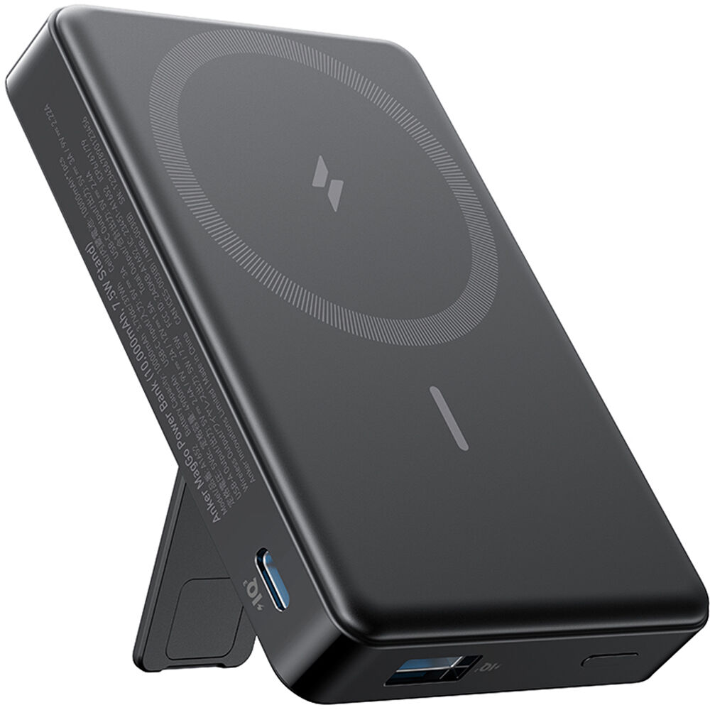 ANKER MagGo Power Bank Magnético 10,000mAh (Negro) - Carga Inalámbrica y por Cable, 20W, Soporte Int