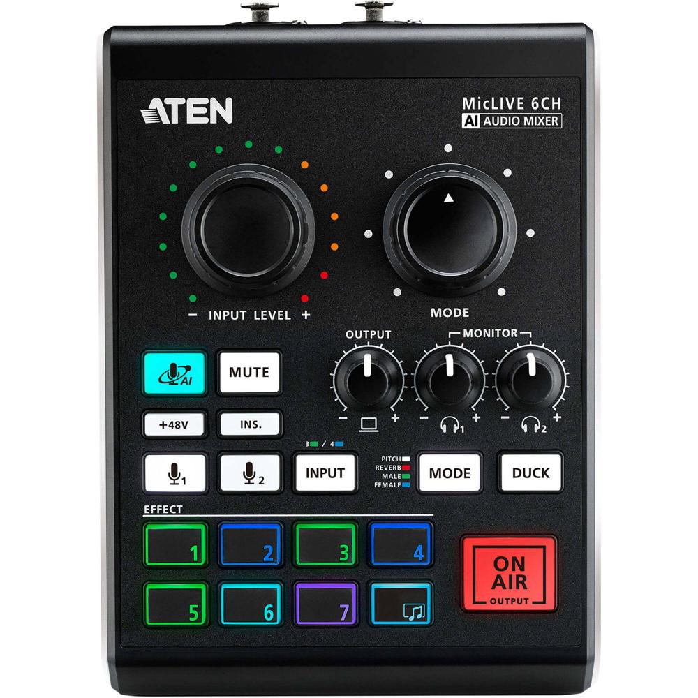 ATEN UC8000 MicLIVE: Mezclador de Audio AI para Podcasting con 6 Entradas, USB-C, Efectos de Voz y S