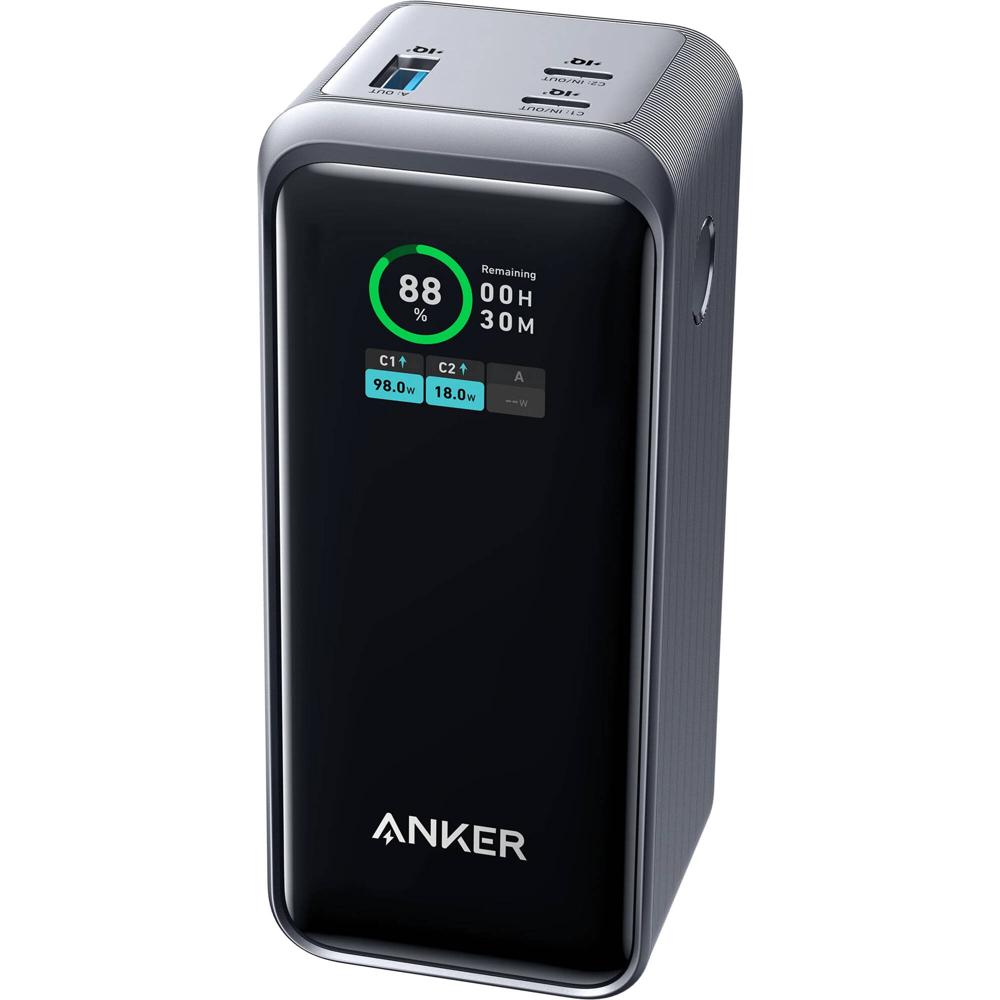 ANKER Power Bank de 3 Puertos 200W con Pantalla LCD (20,000mAh, Negro) - Carga 3 Dispositivos Simult