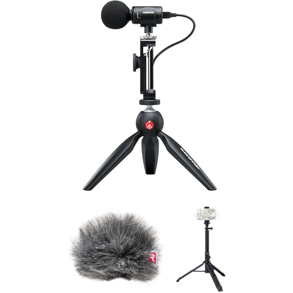 Kit de Video Shure MOTIV MV88+ con Micrófono Estéreo Digital, Trípode PIXI Mini, Clip para Micrófono