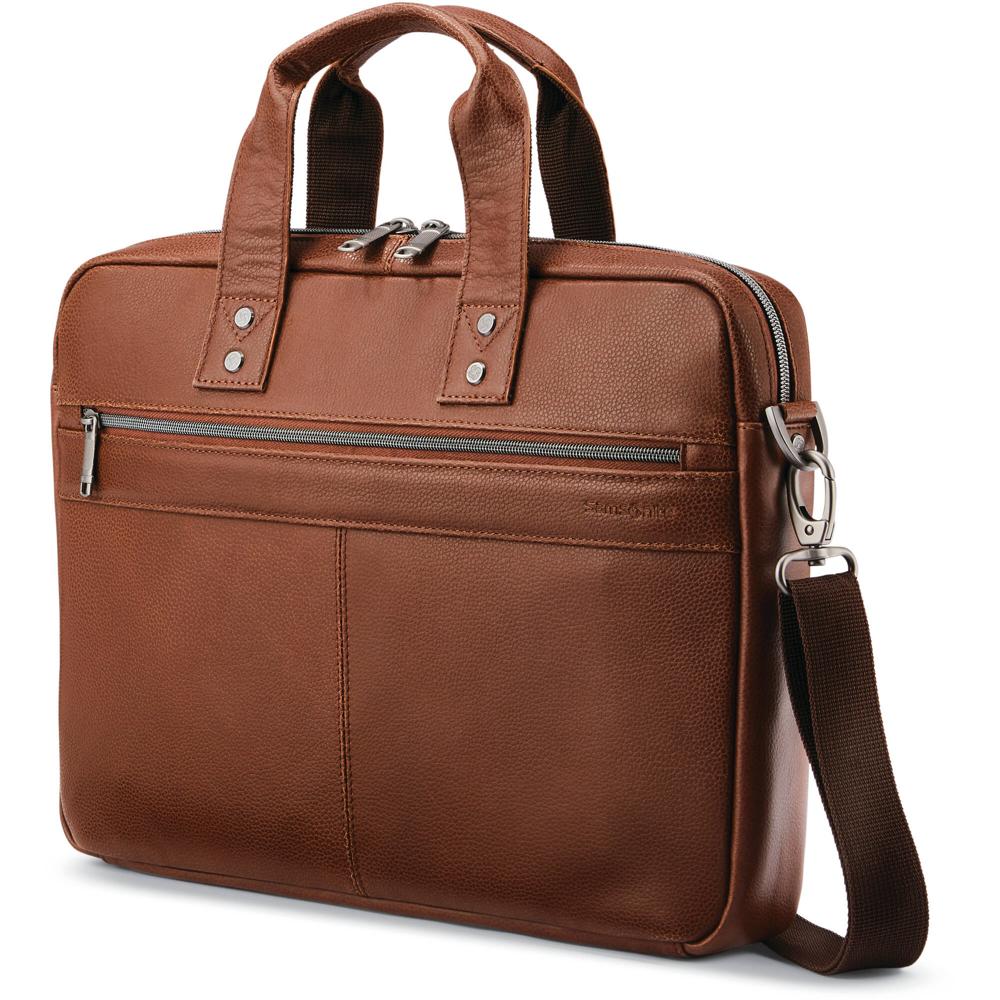 Samsonite Classic Leather Slim Brief (Cognac) - Maletín de Cuero para Laptop de 15.6"", con Compartim