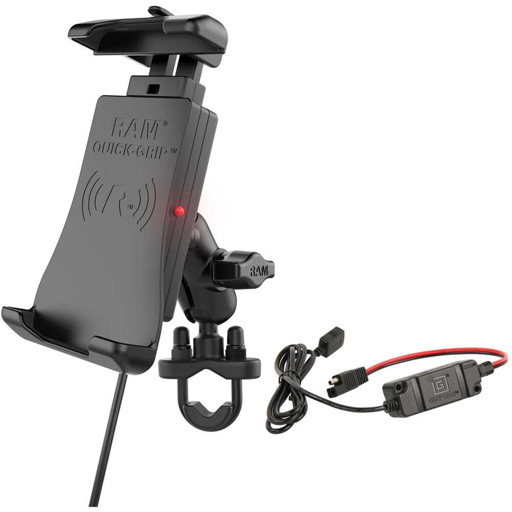 Soporte para Manillar RAM MOUNTS RAM Quick-Grip 15W Impermeable con Carga Inalámbrica Qi, Base de Bo