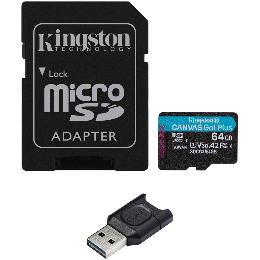 Tarjeta de Memoria Kingston 64GB Canvas Go! Plus UHS-I microSDXC con Adaptador SD y Lector de microS