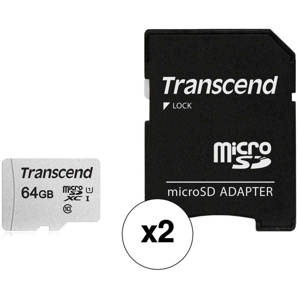 Tarjeta de Memoria Transcend 64GB 300S UHS-I microSDXC con Adaptador SD (Paquete de 2) - Velocidades